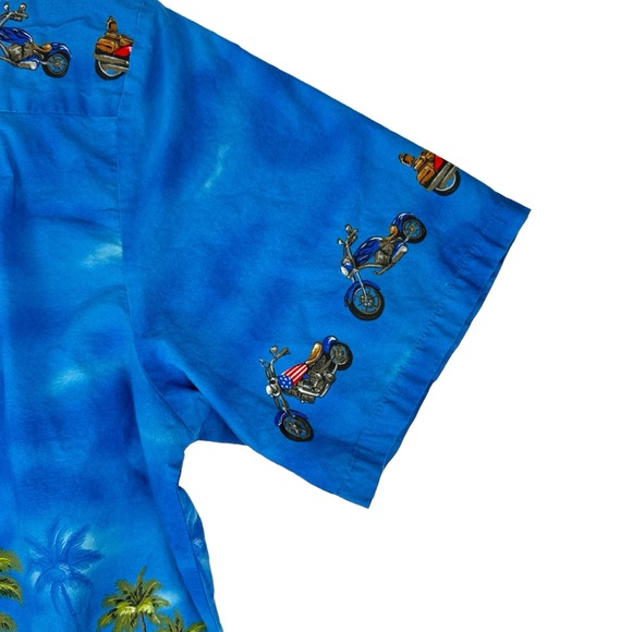 KY'S Vintage Shirt Mens 2XL Blue Hawaiian‎ Motorcycle Beach Palms Tiki Aloha USA - Picture 10 of 12